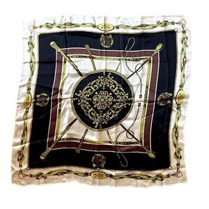 Silk Square Scarf With Nautical Design 21"x21" Black and Gold Neck Purse